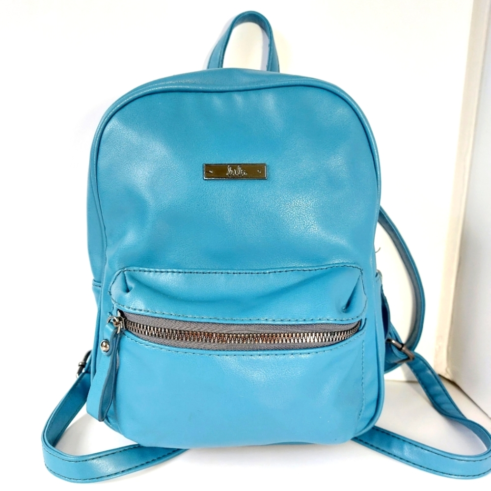Bentley Lula Blue Faux Leather Backpack with Front Pocket & Lula logo Patch
